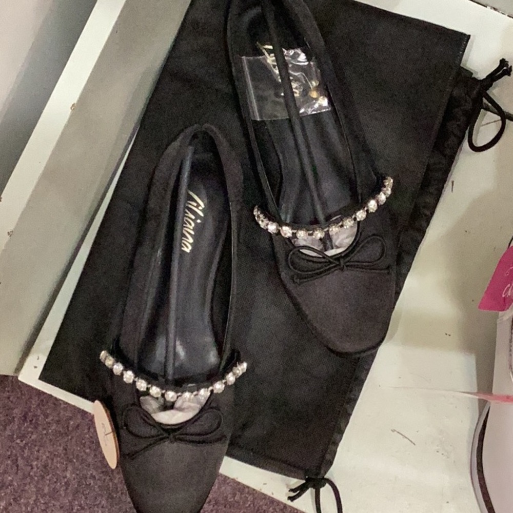 NEW Liliana Satin Hot Pink Ballet Flats with Rhinestone Strap